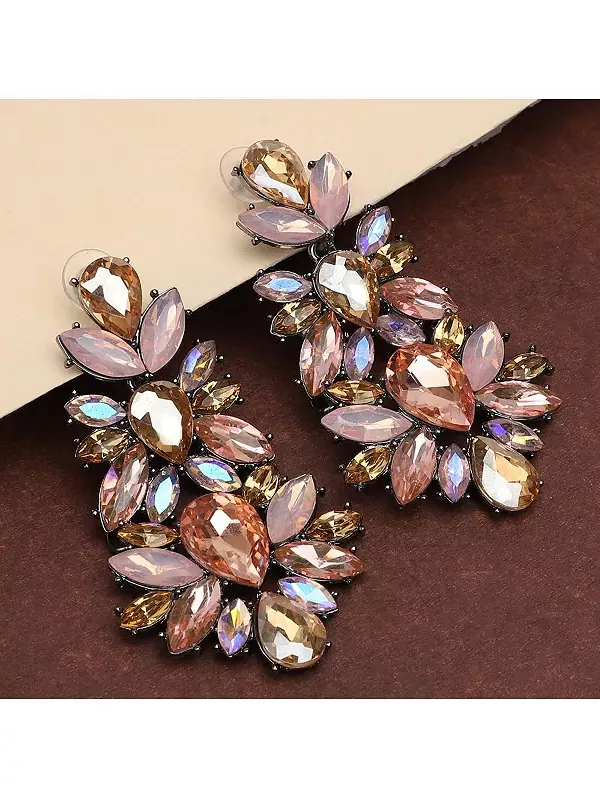 Серьги-Капли с камнями Sohi — изображение 2 из 4, оттенок розовый