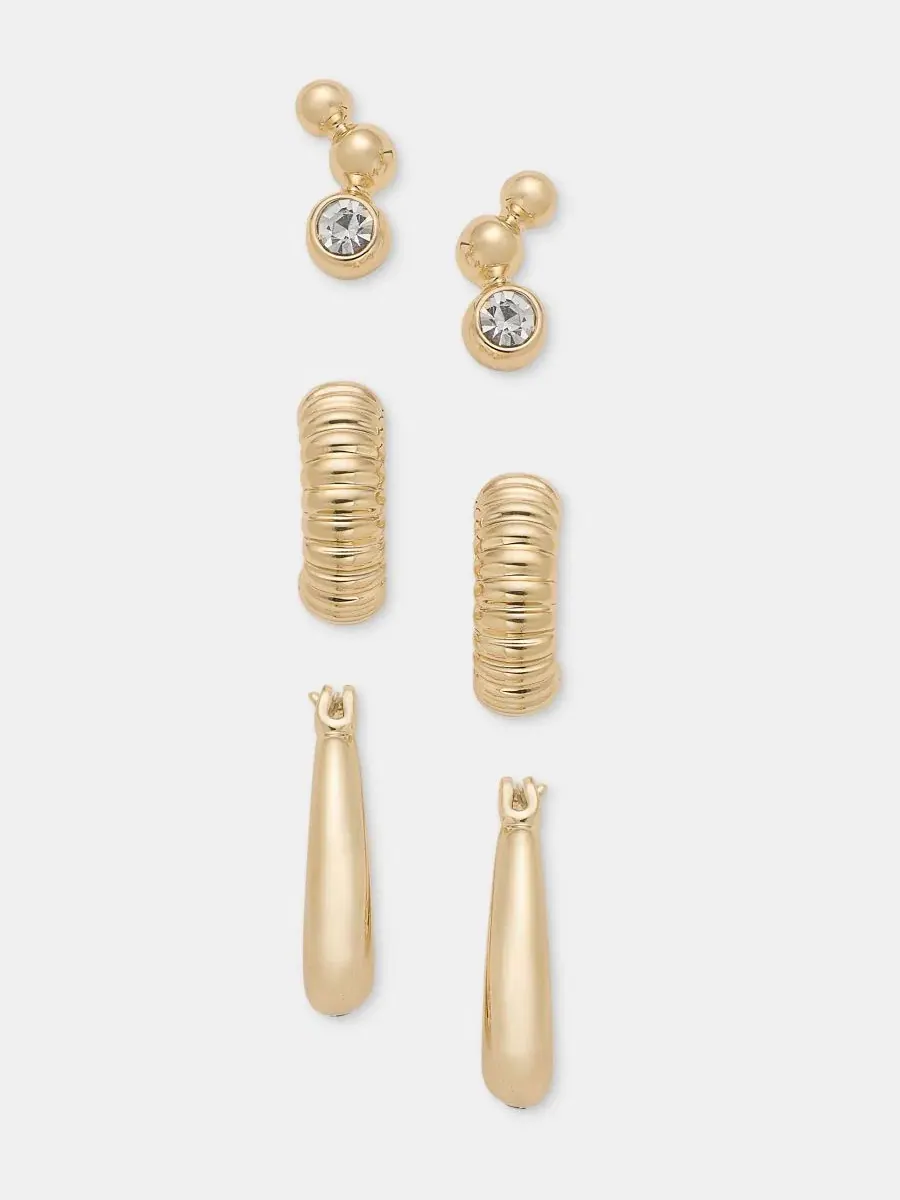 Комплект из 3 пар серег с кристаллами и кольцами Anne Klein — изображение 1 из 4, оттенок прозрачный