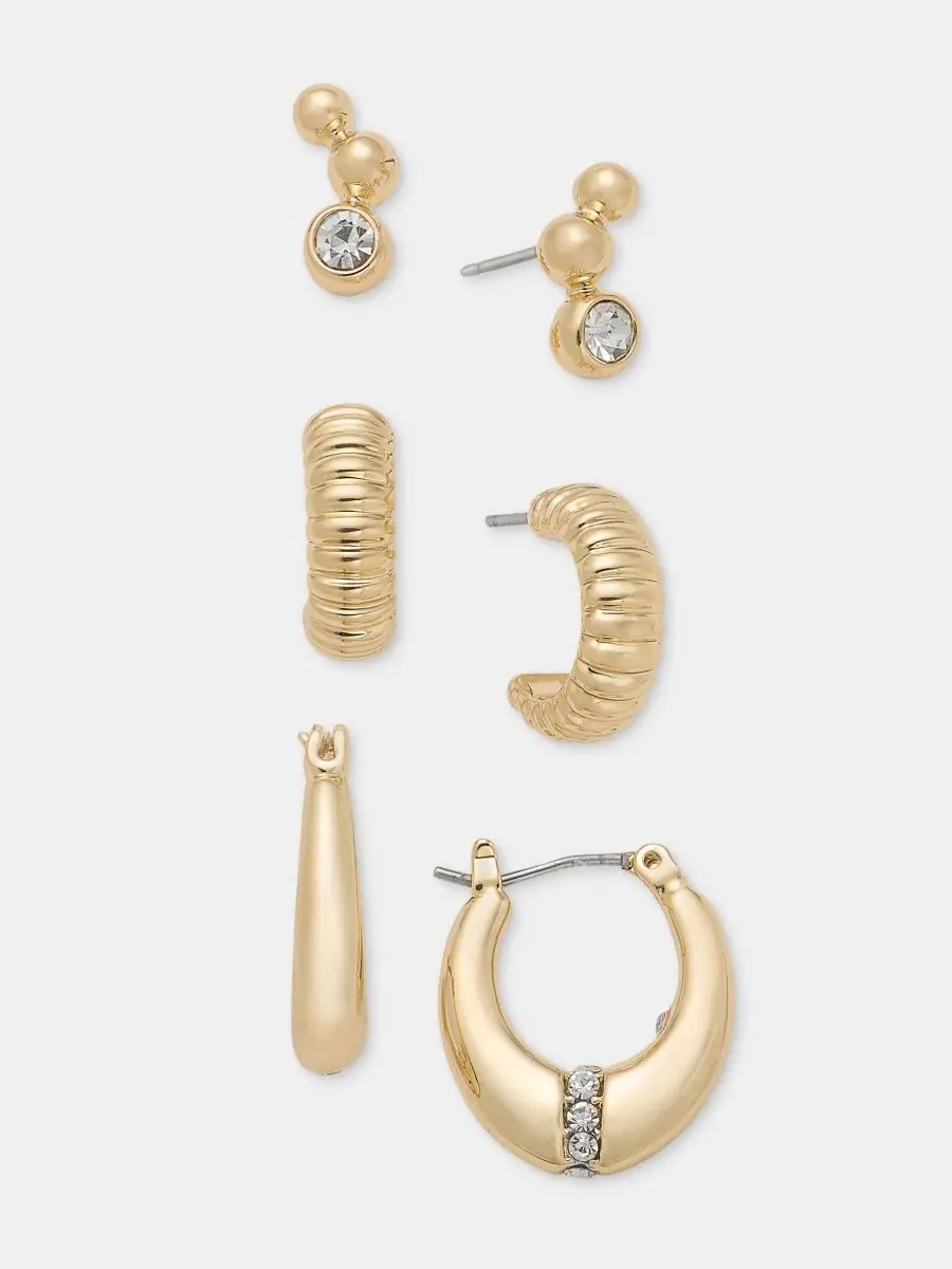 Комплект из 3 пар серег с кристаллами и кольцами Anne Klein — изображение 2 из 4, оттенок прозрачный
