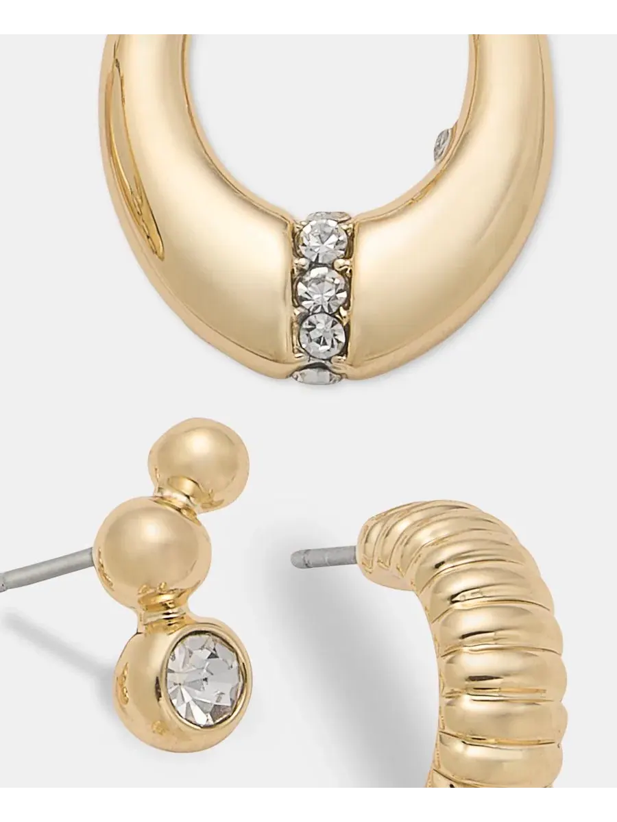Комплект из 3 пар серег с кристаллами и кольцами Anne Klein — изображение 4 из 4, оттенок прозрачный