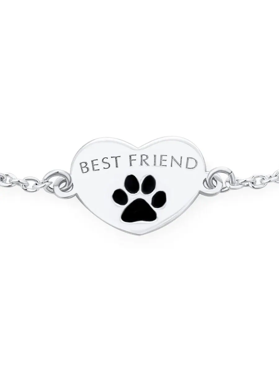 Браслет-шарм с лапками, модель Dog Paw Print Bling Jewelry — изображение 3 из 4, оттенок серебристый черный