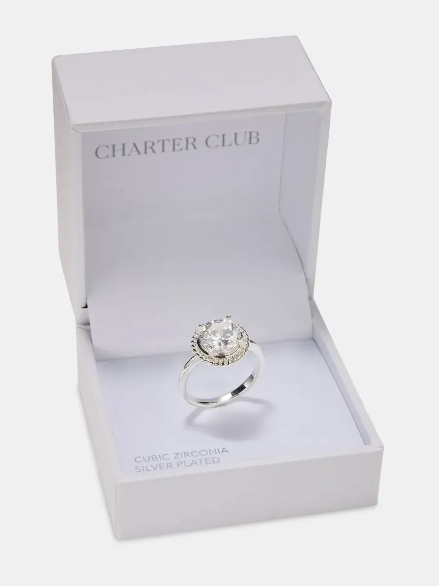 Кольцо с круглым цирконием и кристаллами Charter Club — изображение 2 из 3, оттенок серебряный