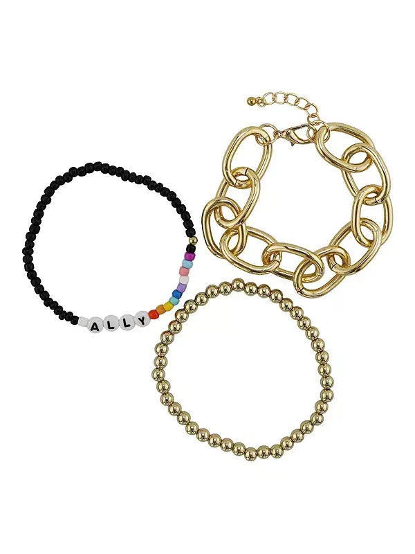 Комплект из 3 браслетов с радужными бусинами и золотистыми звеньями Rebl Jewelry