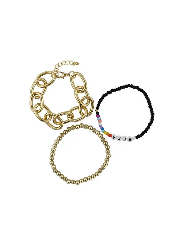Комплект из 3 браслетов с радужными бусинами и золотистыми звеньями Rebl Jewelry — изображение 2 из 3, оттенок золото