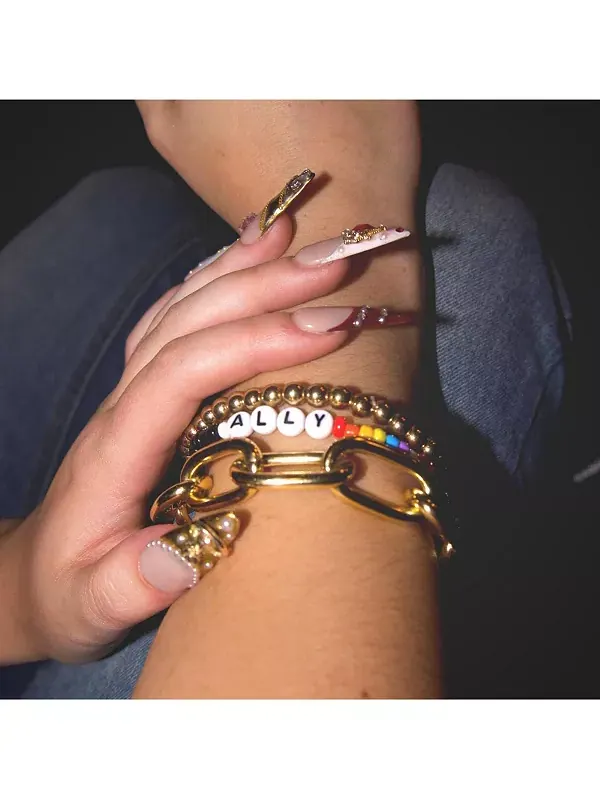 Комплект из 3 браслетов с радужными бусинами и золотистыми звеньями Rebl Jewelry — изображение 3 из 3, оттенок золото