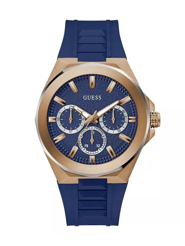 Мужские многофункциональные синие силиконовые часы 46 мм GUESS
