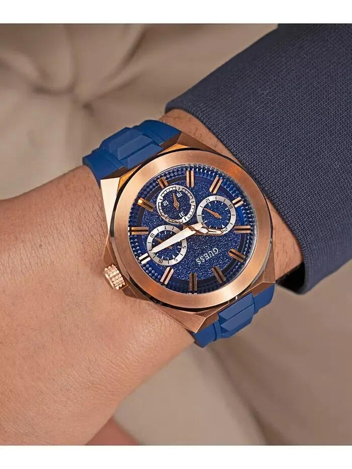 Мужские многофункциональные синие силиконовые часы 46 мм GUESS — изображение 6 из 7, оттенок синий