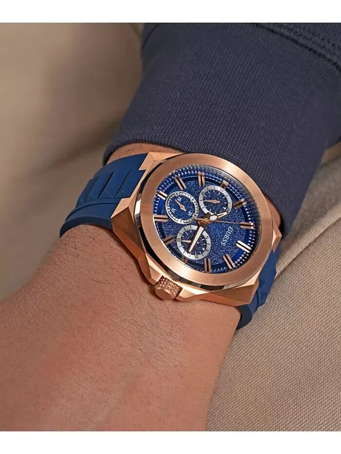 Мужские многофункциональные синие силиконовые часы 46 мм GUESS — изображение 7 из 7, оттенок синий