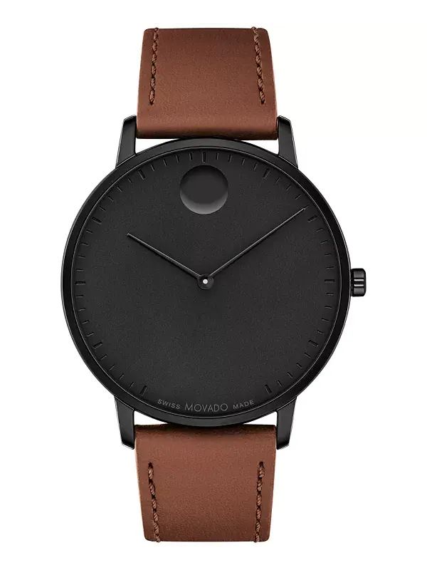 Швейцарские кварцевые часы Movado 41 мм из коньячной кожи — изображение 1 из 3, оттенок коричневый