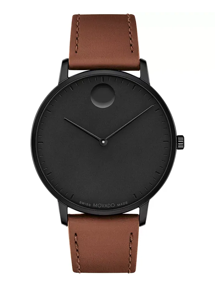 Унисекс часы Swiss Quartz с коричневым кожаным ремешком, 41 мм Movado — изображение 1 из 3