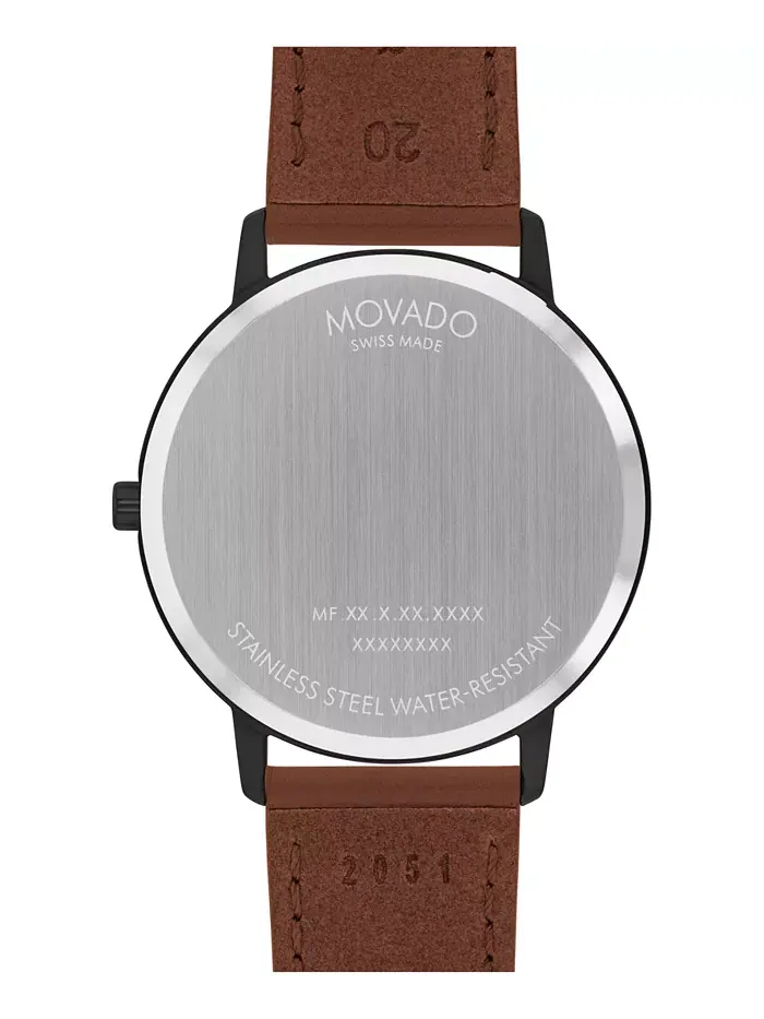 Унисекс часы Swiss Quartz с коричневым кожаным ремешком, 41 мм Movado — изображение 2 из 3