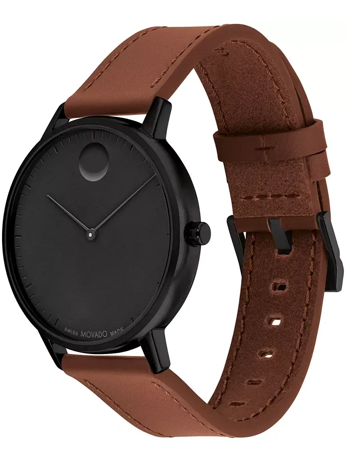 Унисекс часы Swiss Quartz с коричневым кожаным ремешком, 41 мм Movado — изображение 3 из 3