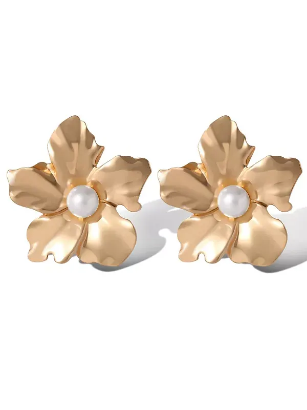 Эффектные серьги-цветы с жемчужным центром в золотистом оттенке Jessica Simpson — изображение 1 из 4, оттенок золото