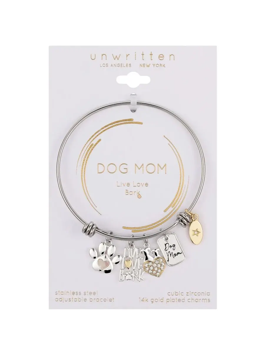 Браслет-манжета с шармами Live Love Bark Dog Mom Unwritten — изображение 2 из 2, оттенок желтый