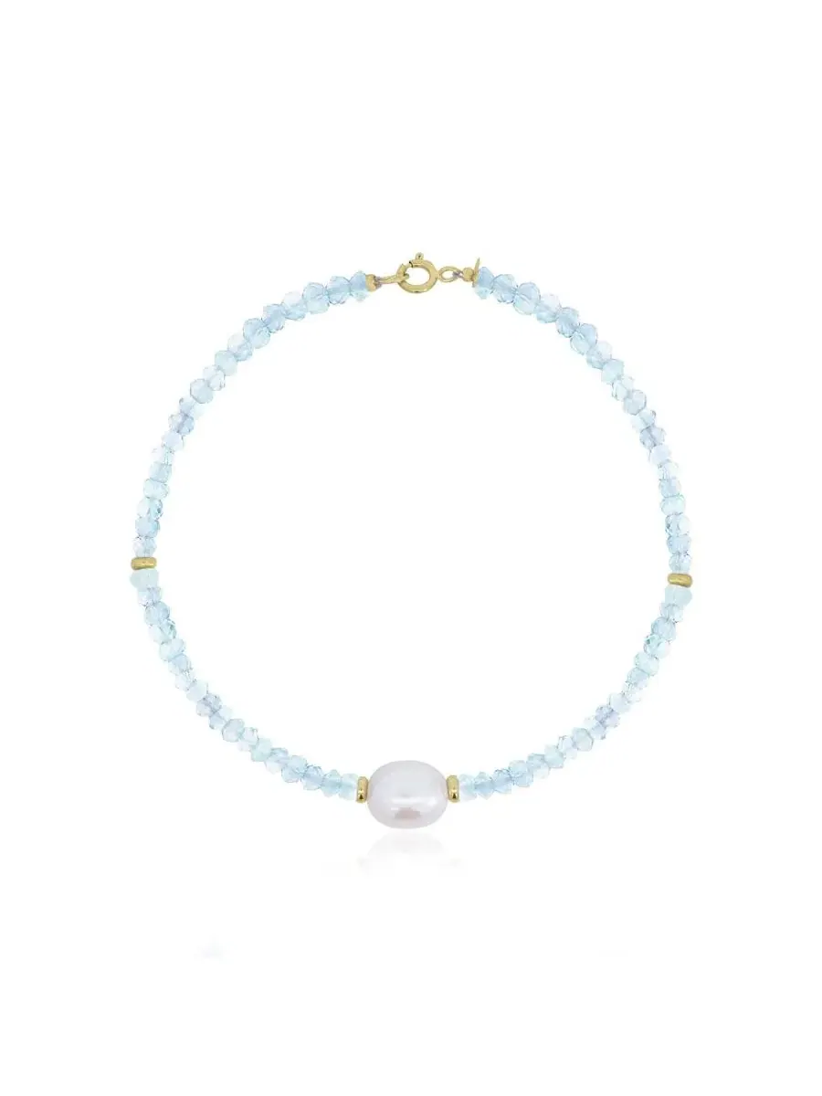 Браслет с жемчугом и голубым топазом Blue Topaz Bead Pearl The Lovery, 17.8 см — изображение 1 из 3, оттенок синий
