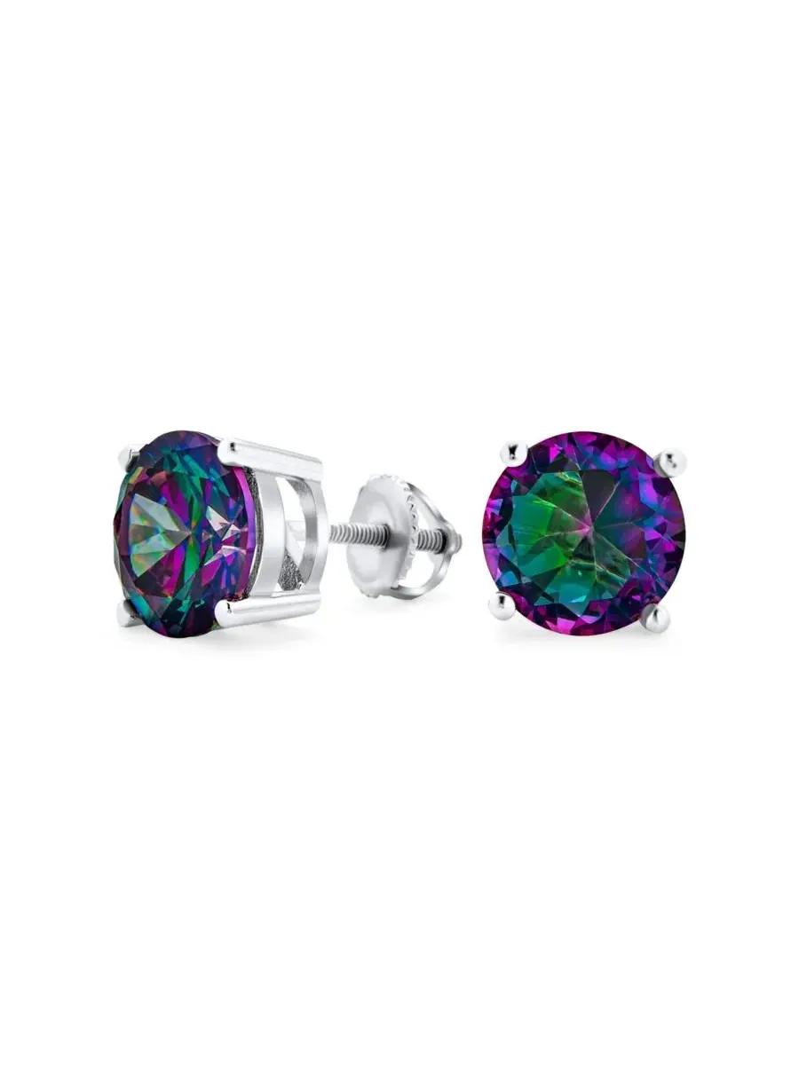Серьги-пусеты с кубическим цирконием Mystic Rainbow CZ Solitaire Stud Bling Jewelry — изображение 1 из 3, оттенок мульти