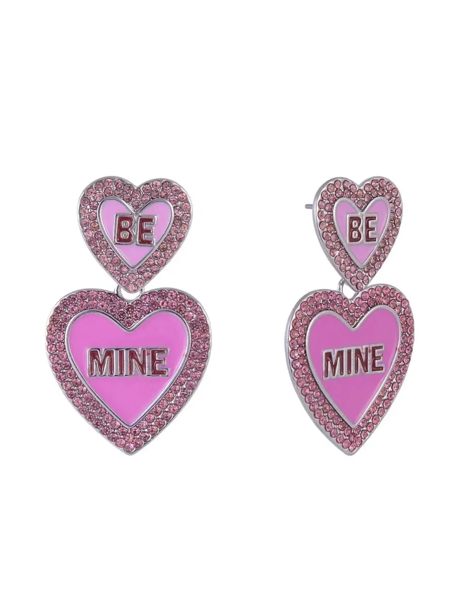 Серьги в форме розового эмалированного сердечка «Be Mine» Hallmark — изображение 1 из 4, оттенок розовый