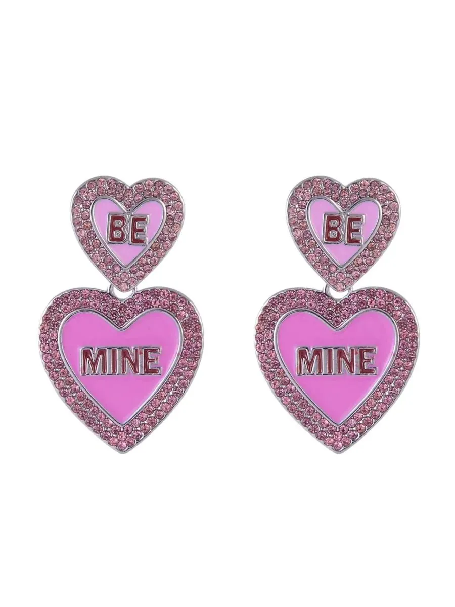 Серьги в форме розового эмалированного сердечка «Be Mine» Hallmark — изображение 2 из 4, оттенок розовый