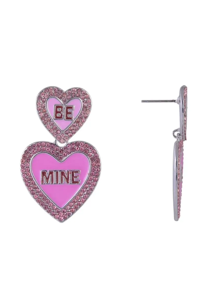 Серьги в форме розового эмалированного сердечка «Be Mine» Hallmark — изображение 3 из 4, оттенок розовый