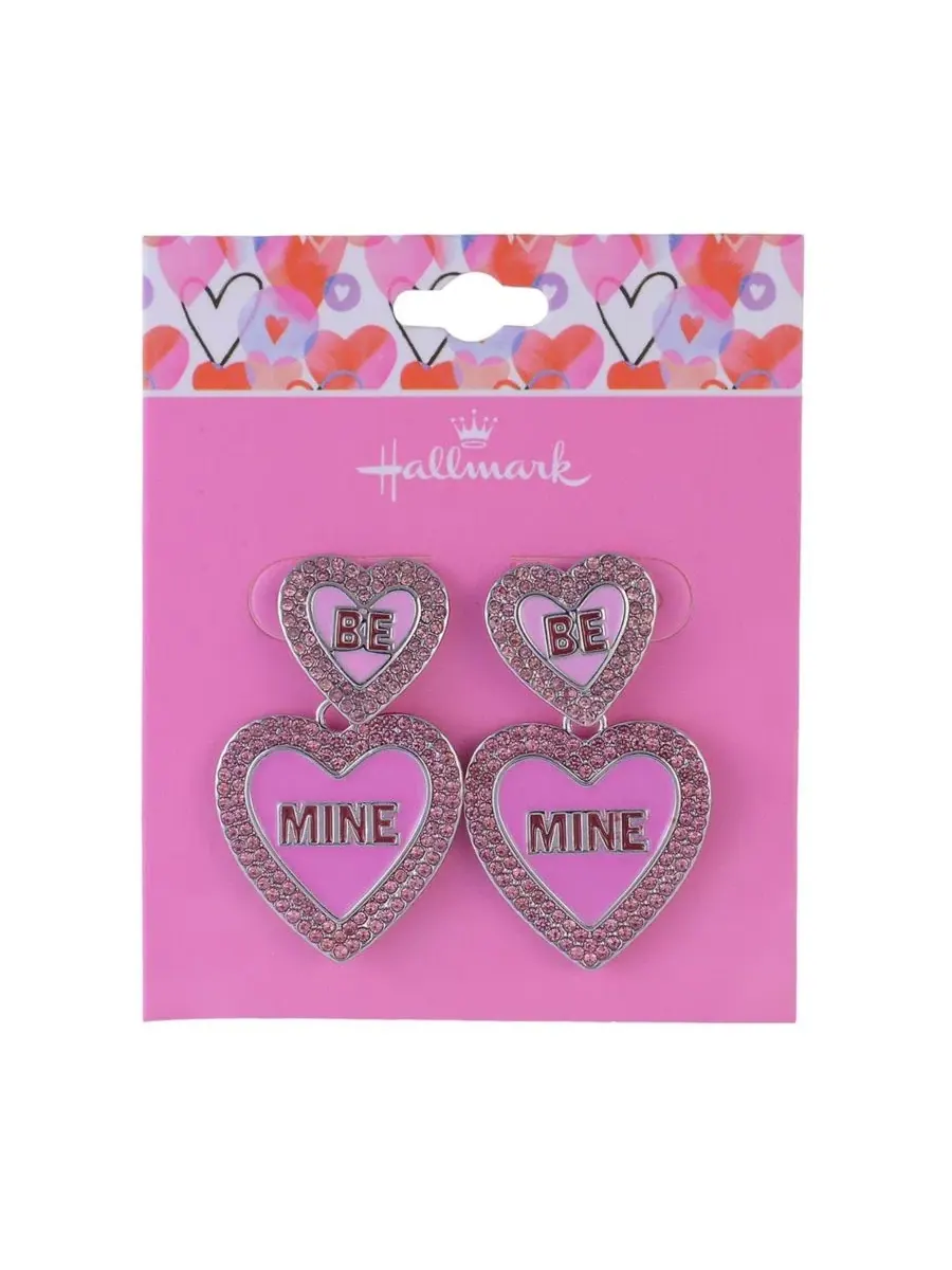 Серьги в форме розового эмалированного сердечка «Be Mine» Hallmark — изображение 4 из 4, оттенок розовый