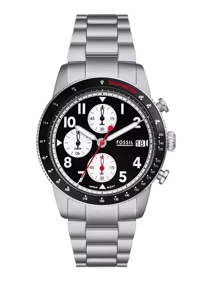 Мужские спортивные часы Tourer Chronograph из нержавеющей стали серебристого тона 42 мм Fossil — изображение 1 из 5