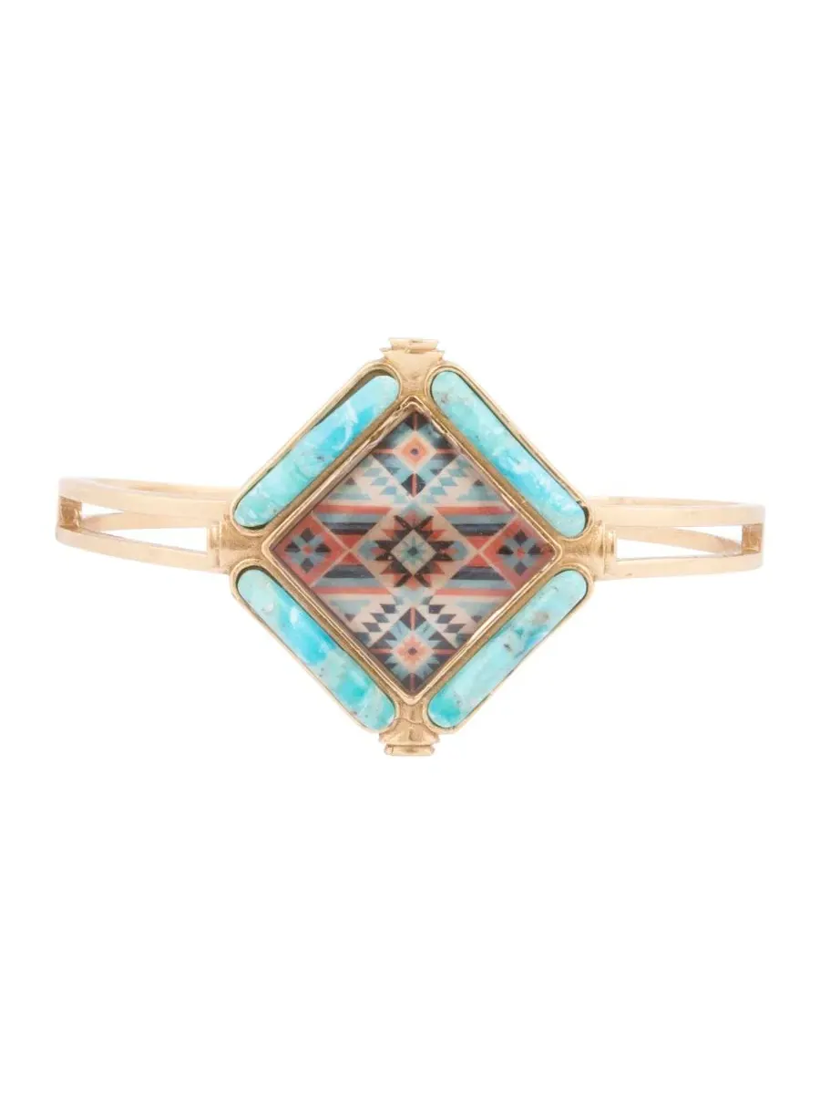 Браслет-манжета Scenic Native Weave Blue Turquoise Golden Barse — изображение 1 из 5, оттенок бирюзовый