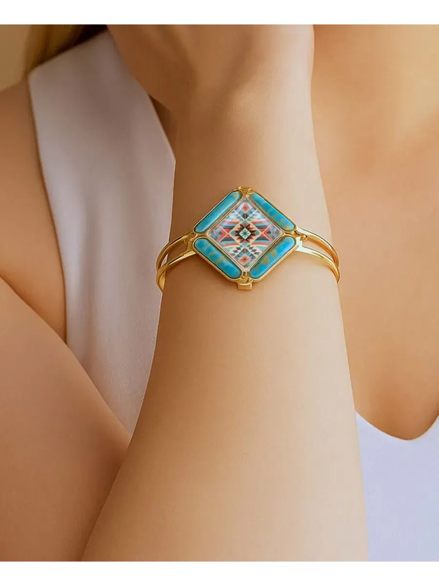Браслет-манжета Scenic Native Weave Blue Turquoise Golden Barse — изображение 2 из 5, оттенок бирюзовый