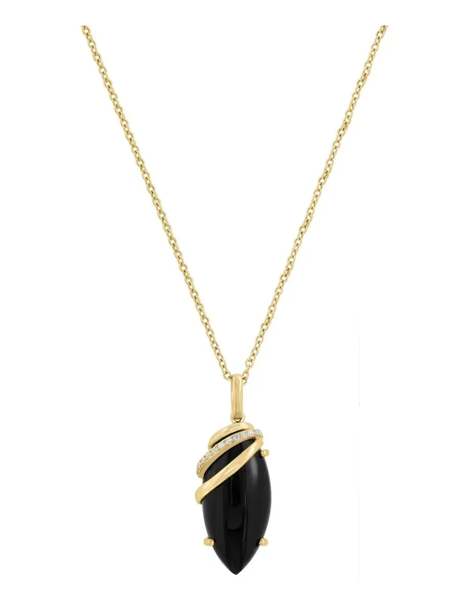 Подвеска с ониксом и бриллиантами, модель Onyx (20x9mm) & Diamond (1/20 ct. t.w.) Pendant Necklace — изображение 1 из 4