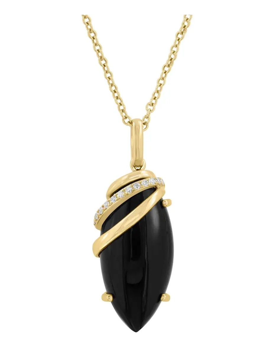 Подвеска с ониксом и бриллиантами, модель Onyx (20x9mm) & Diamond (1/20 ct. t.w.) Pendant Necklace — изображение 3 из 4