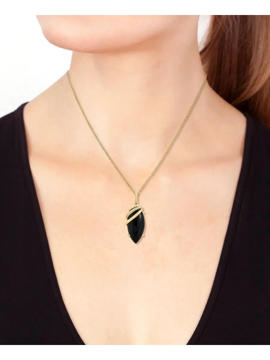 Подвеска с ониксом и бриллиантами, модель Onyx (20x9mm) & Diamond (1/20 ct. t.w.) Pendant Necklace — изображение 4 из 4