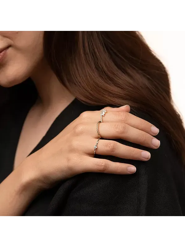 Тонкое кольцо с кристаллами, минималистичное, изящное, составное Bearfruit Jewelry — изображение 4 из 4, оттенок серебряный