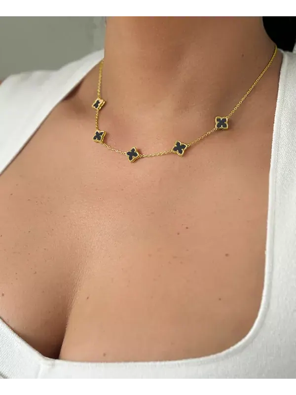 Золотисто-Черное цветочное ожерелье Adornia — изображение 4 из 4, оттенок черный