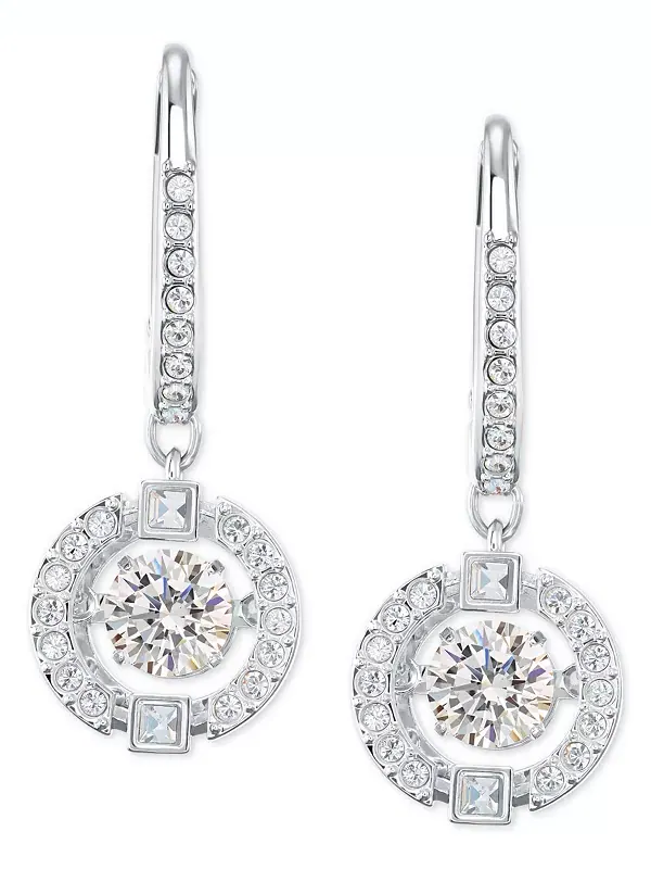 Серьги-Подвески с хрустальными клетками серебристого оттенка Swarovski — изображение 1 из 4, оттенок серебряный