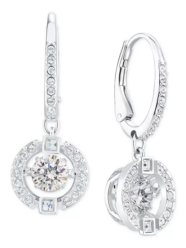 Серьги-Подвески с хрустальными клетками серебристого оттенка Swarovski — изображение 2 из 4, оттенок серебряный