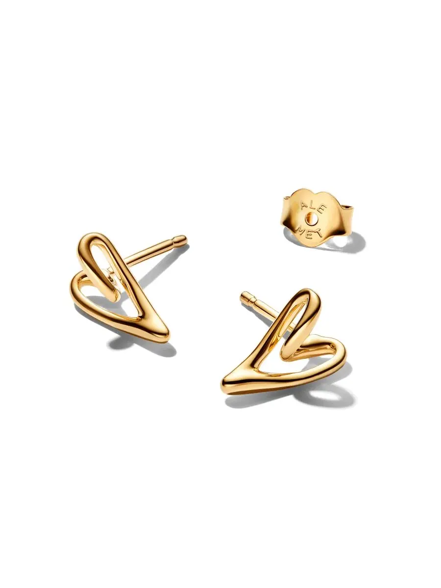 Серьги-гвоздики в форме сердца органической формы Pandora — изображение 2 из 3, оттенок золото