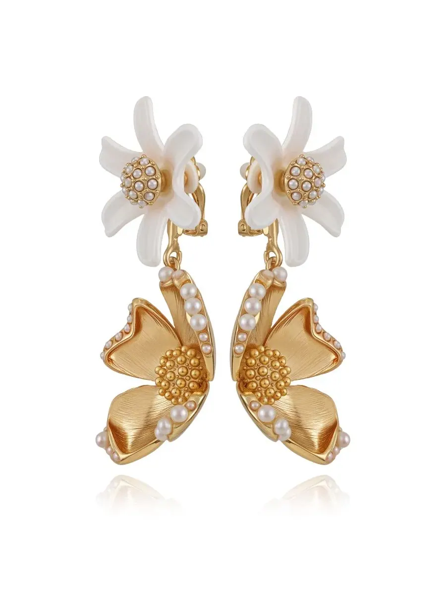 Позолоченные серьги-подвески в виде цветка Guess — изображение 2 из 3, оттенок золото