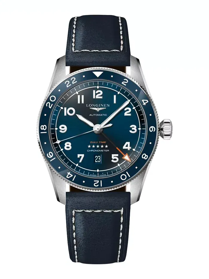 Мужские швейцарские автоматические часы Spirit Zulu Time с синим кожаным ремешком, 42 мм Longines — изображение 1 из 4