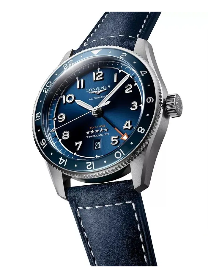 Мужские швейцарские автоматические часы Spirit Zulu Time с синим кожаным ремешком, 42 мм Longines — изображение 3 из 4