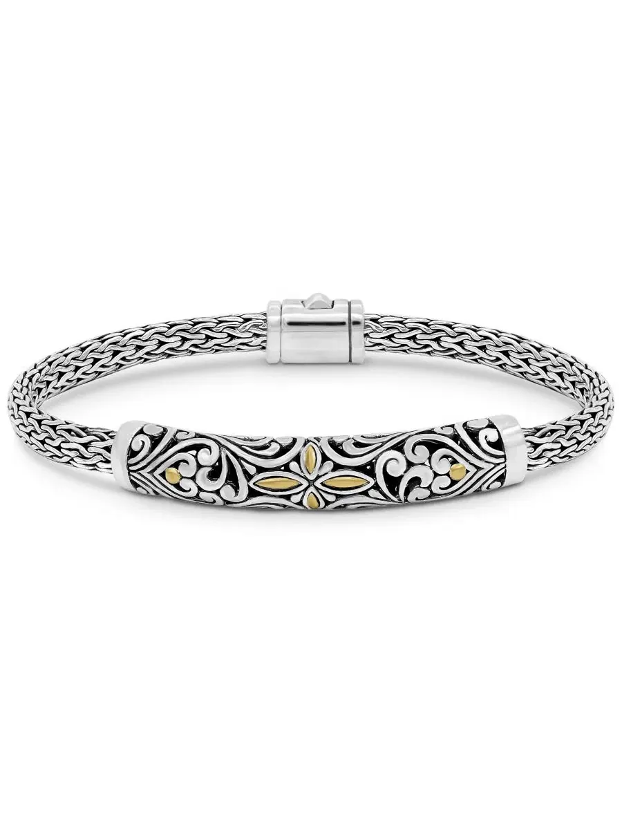 Браслет Bali Filigree с цепочкой Dragon Bone из стерлингового серебра и золота 18K DEVATA — изображение 1 из 3