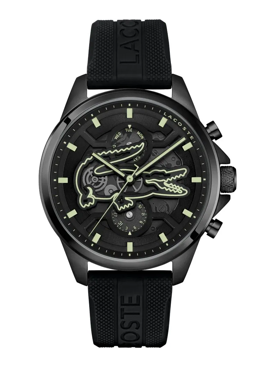Мужские часы Arthor Skeleton с черным силиконовым ремешком, 43 мм Lacoste — изображение 1 из 5, оттенок черный