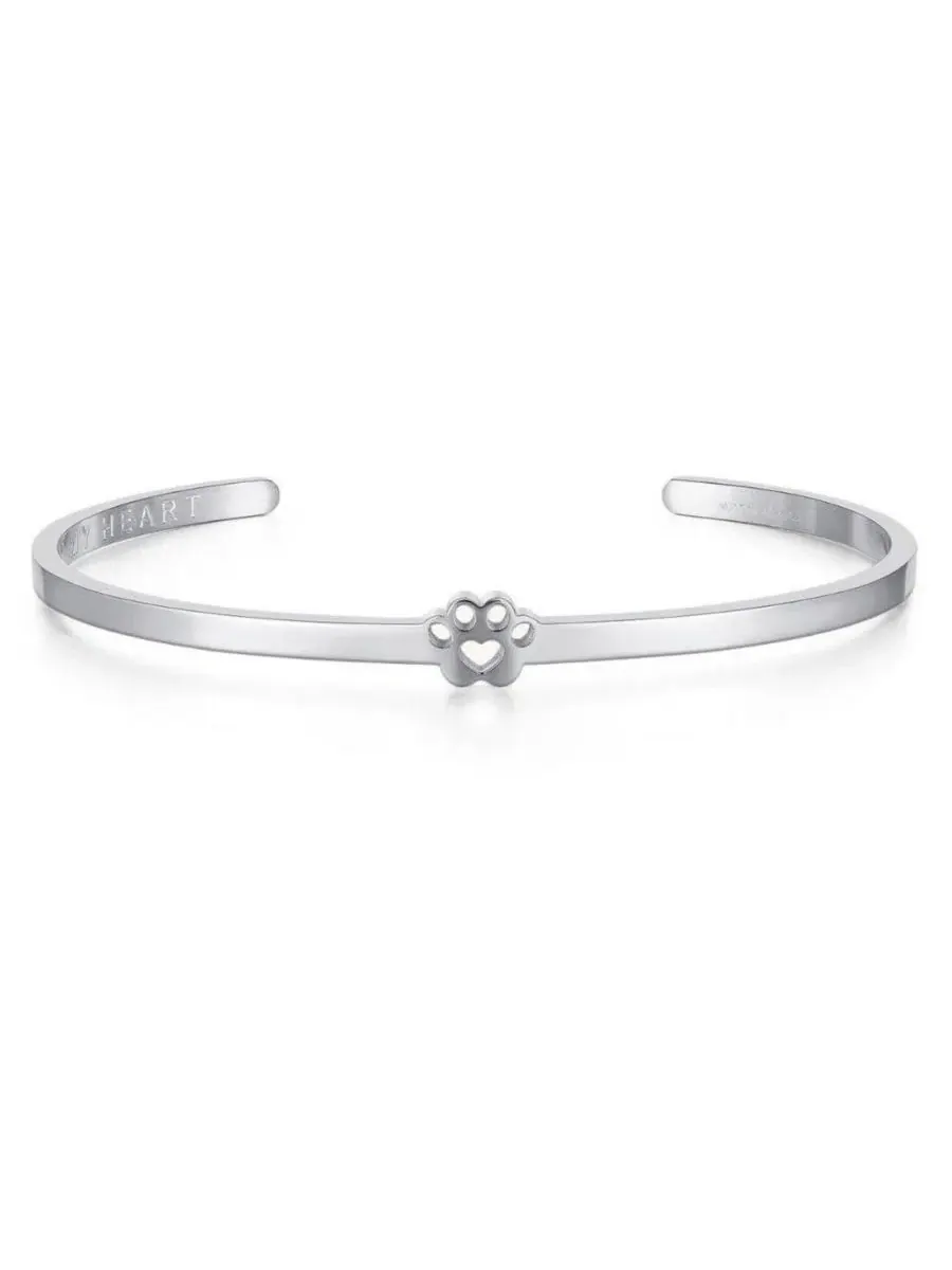Браслет Pawprint Cuff - I Have Pawprints On My Heart Mantra — изображение 1 из 3, оттенок серебряный