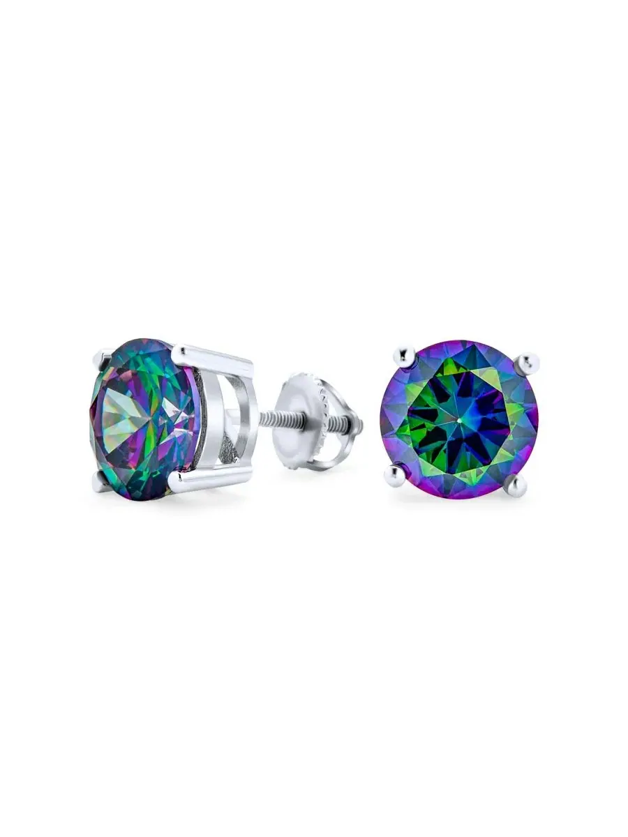 Серьги-пусеты с кубическим цирконием Mystic Rainbow CZ Solitaire Bling Jewelry — изображение 1 из 3, оттенок мульти