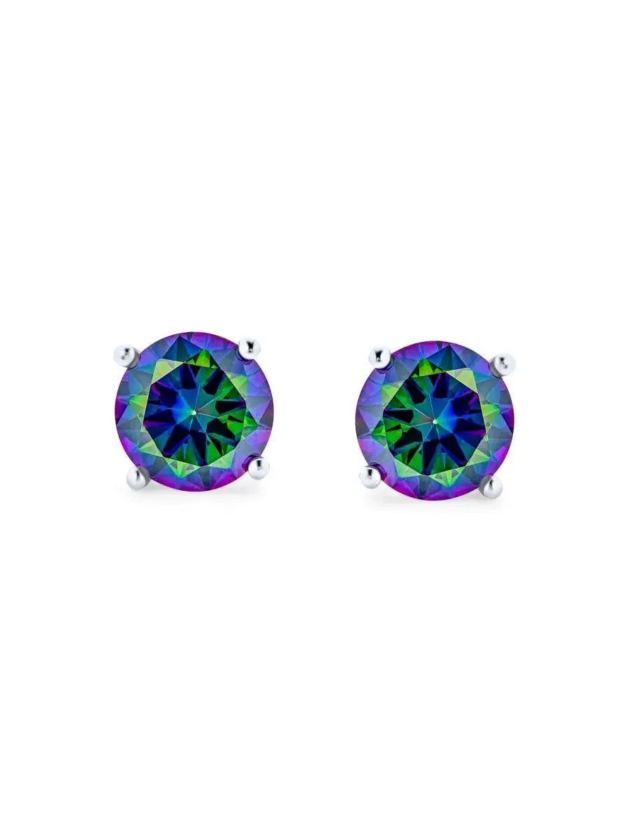 Серьги-пусеты с кубическим цирконием Mystic Rainbow CZ Solitaire Bling Jewelry — изображение 2 из 3, оттенок мульти