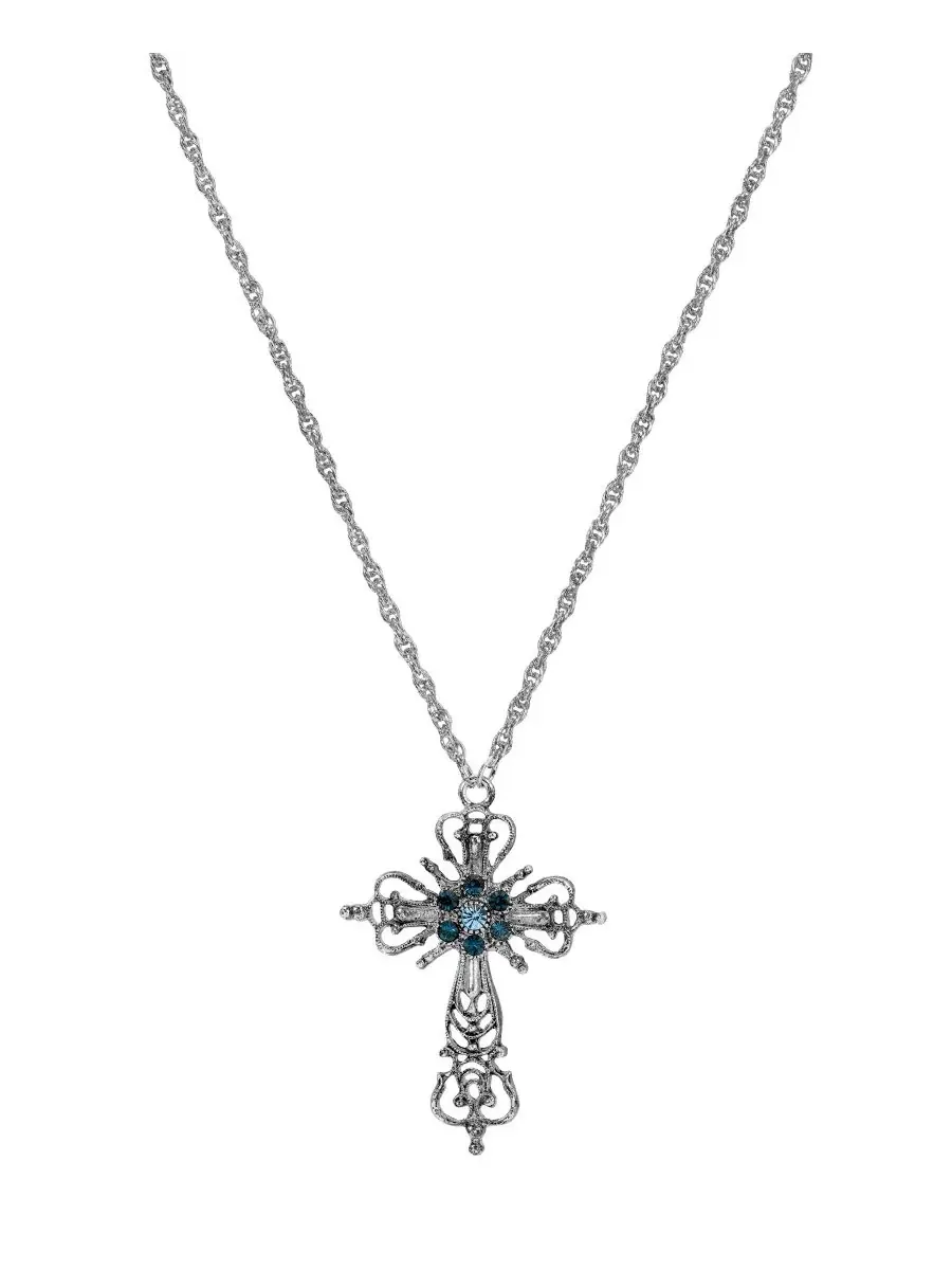 Серебристый крест с синими кристаллами, колье 76 см (76 см ) Symbols Of Faith — изображение 3 из 3, оттенок синий