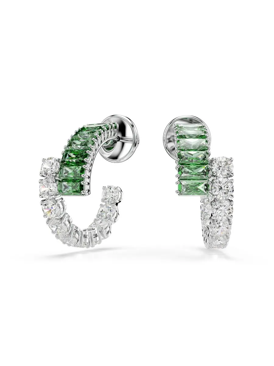 Серьги-кольца Matrix с родиевым покрытием Swarovski — изображение 1 из 5, оттенок зеленый