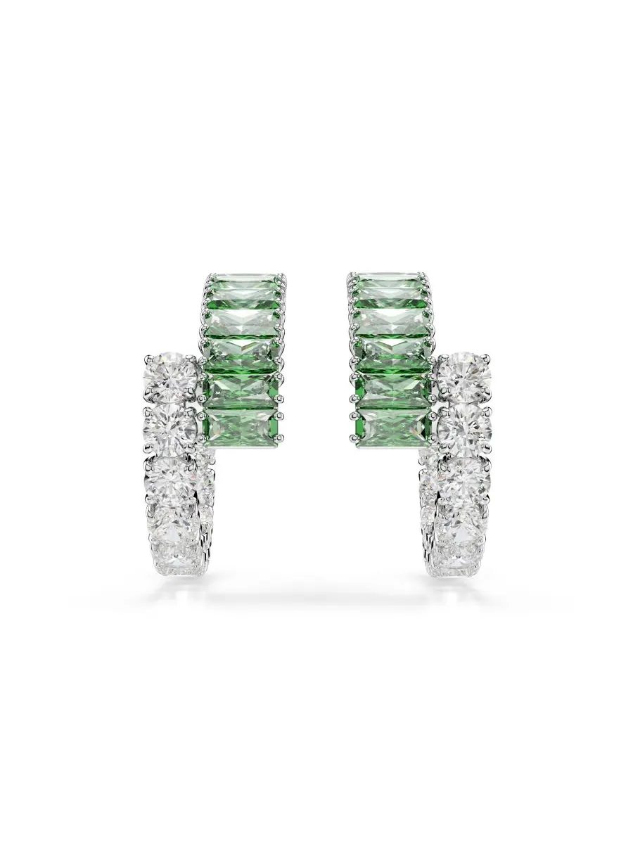 Серьги-кольца Matrix с родиевым покрытием Swarovski — изображение 2 из 5, оттенок зеленый