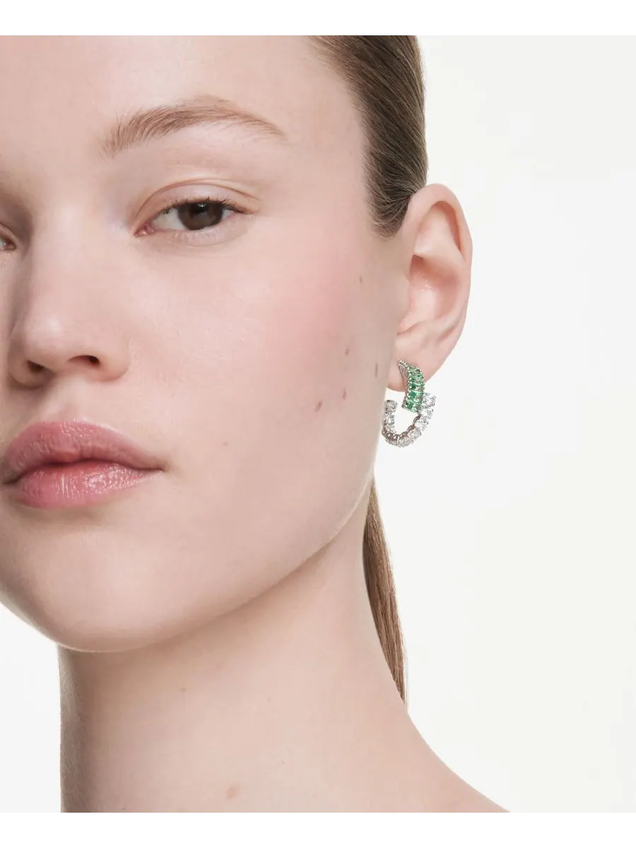 Серьги-кольца Matrix с родиевым покрытием Swarovski — изображение 3 из 5, оттенок зеленый