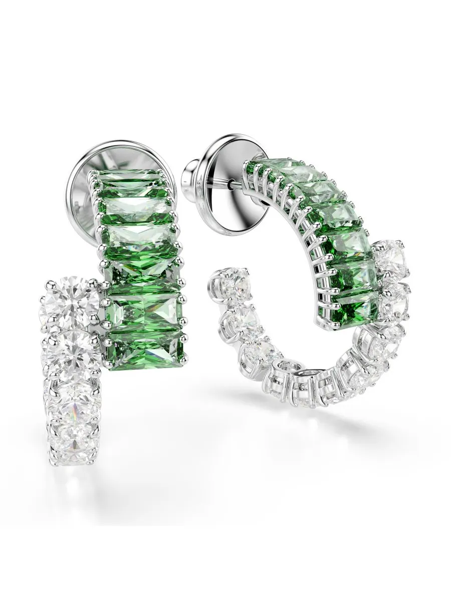 Серьги-кольца Matrix с родиевым покрытием Swarovski — изображение 5 из 5, оттенок зеленый