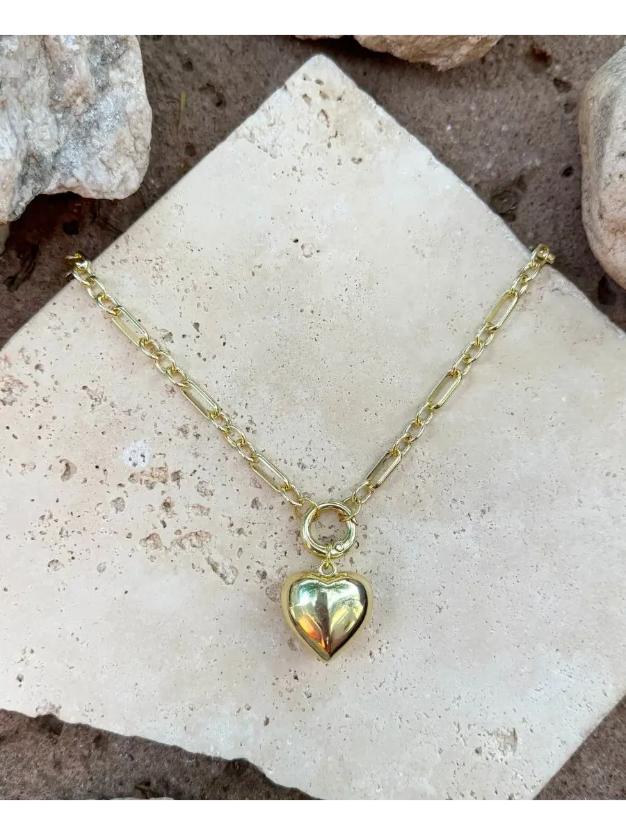 Золотое колье с объемными звеньями в форме сердца Adornia — изображение 3 из 6