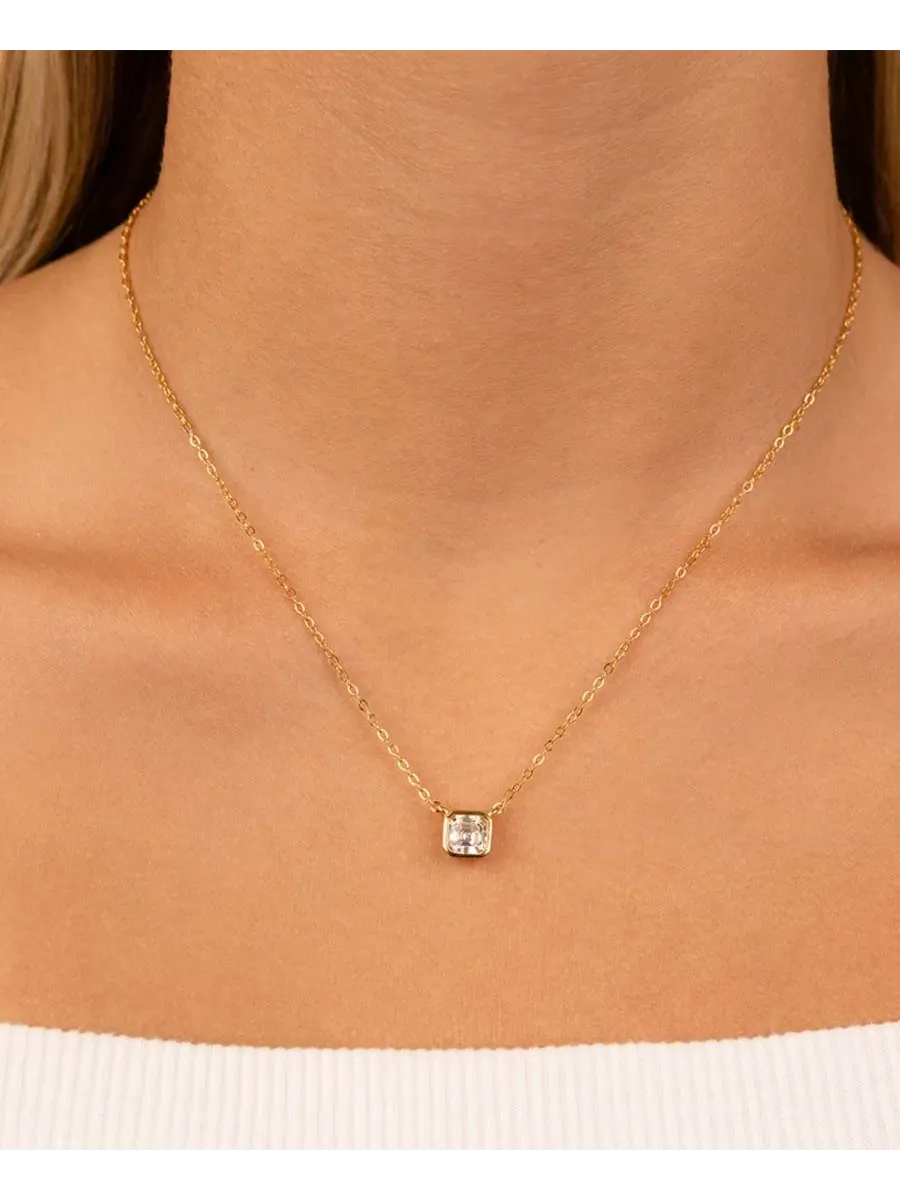 Набор ожерелья с подвесками Asscher безеля Sterling Forever — изображение 3 из 3, оттенок золото